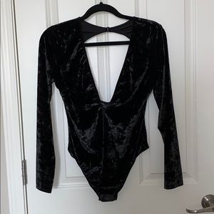 Deep v velvet bodysuit